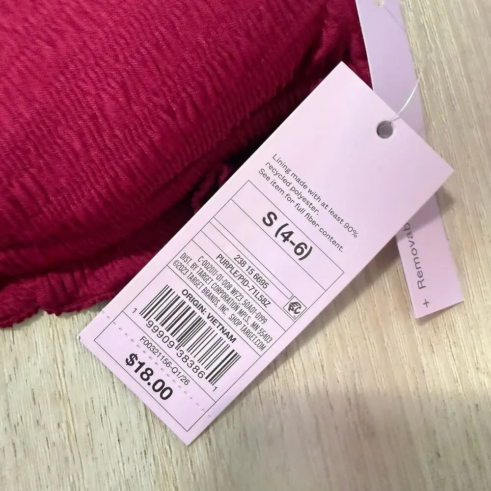 NWT Wild Fable Textured Center Tie Scrunch Bralette Bikini Top Purple Size Small